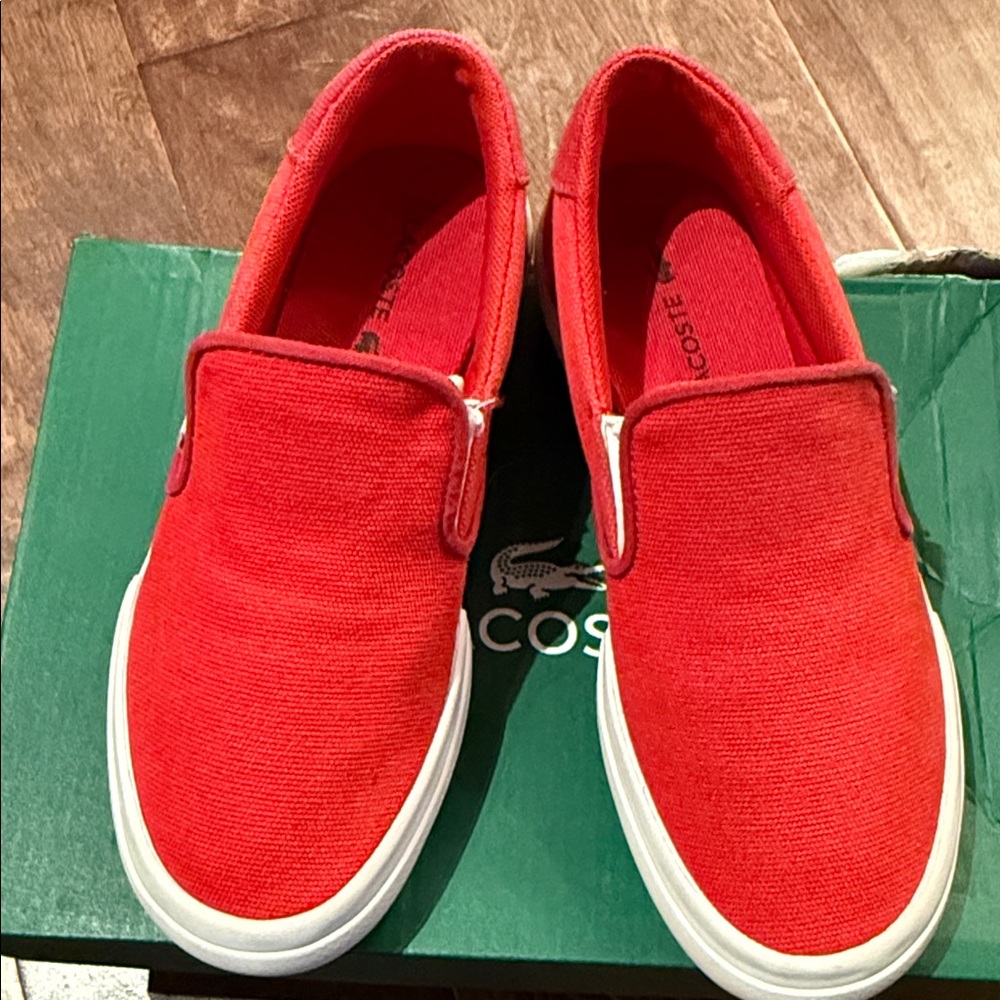 Lacoste Bright Red Canvas Slip-On Sneakers